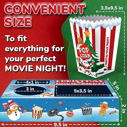 Christmas Movie Night Snack Trays and Popcorn Bags - Red Variation (36 pcs)