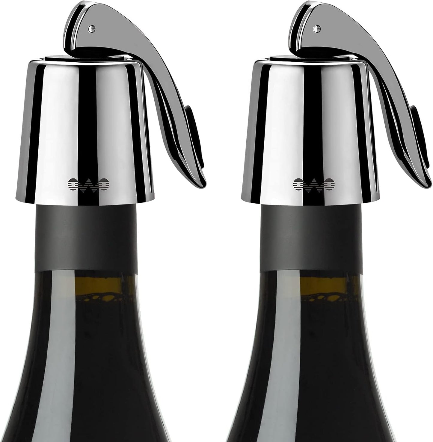 OWO Stainless Steel Wine Bottle Stopper, Reusable Wine Saver with Silicone Seal, Decorative Bottle Sealer, Keeps Fresh (Metal Black, 2 Pack)