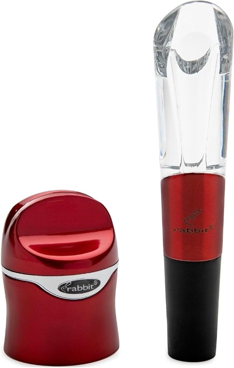 Rabbit Aerate and Preserve Wine Set, Wine/Champagne Sealer and Super Aerator (Red), Standard