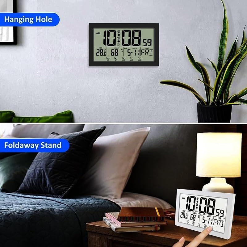 NEWMINDLTD Pronoia Atomic Clock with Indoor Temperature & Humidity - Self-Setting Digital Wall/Desk Clock, White