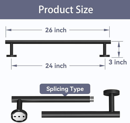 Skiennix Matte Black Towel Bar - 24 Inch Wall-Mounted Towel Rack | Durable SUS304 Stainless Steel