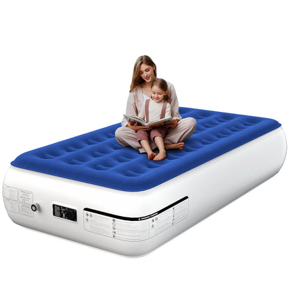 Xsleep Twin Air Mattress with Built in Pump Luxurious Comfort Raised Inflatable Mattress Twin Airbed Blow Up Mattress for Home and Guests 75"*39"*13" Air Bed 2 Minutes Fast Inflate/Deflate 330 lbs Max