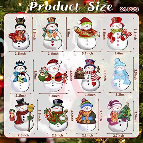 24 Pieces Christmas Snowman Wooden Ornaments Set - Holiday Hanging Decor with Hemp Rope - Xmas Crafts & Tree Decorations - Variation of Xmas-Snowman-A