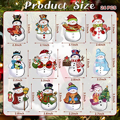 24 Pieces Christmas Snowman Wooden Ornaments Set - Holiday Hanging Decor with Hemp Rope - Xmas Crafts & Tree Decorations - Variation of Xmas-Snowman-A