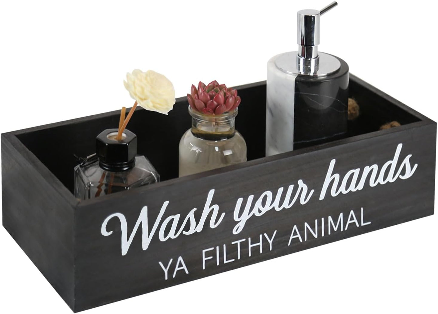 Skiennix Rustic Bathroom Decor Box - Farmhouse Toilet Paper Basket with Dual-Sided Signs | Black