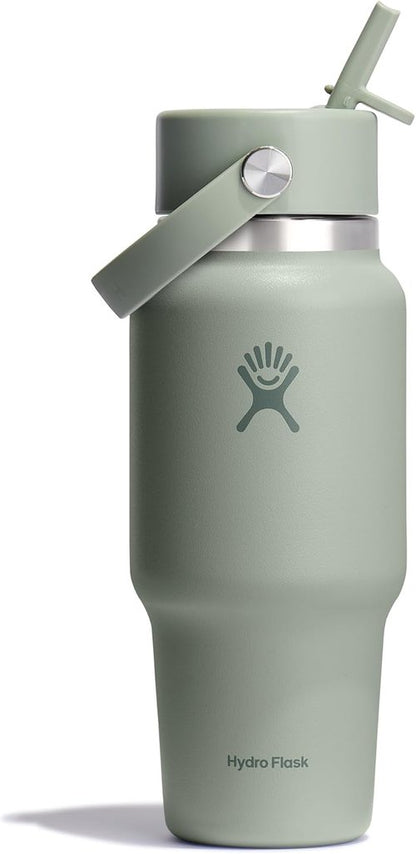 Hydro Flask Travel Water Bottle - Insulated Stainless Steel - 24 Oz Agave Green with Wide Straw Lid