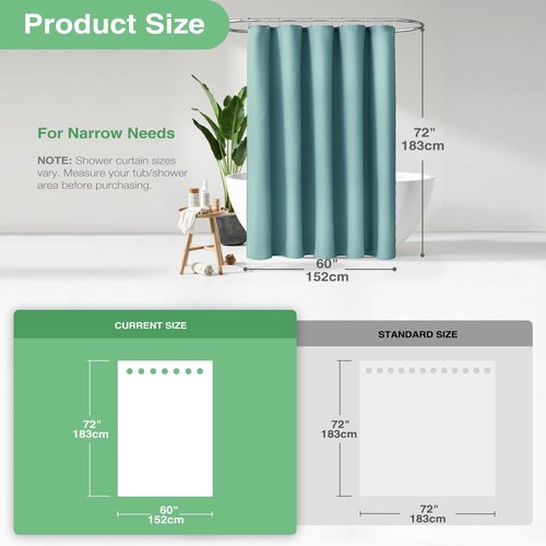 Dynamene 60 inch Stall Shower Curtain - Waffle Weave Heavy Duty Thick Fabric Shower Curtains for Bathroom,Weighted Hotel Spa Luxury Cloth Bath Curtain Set with 10 Plastic Hooks,60x72, Teal/Turquoise