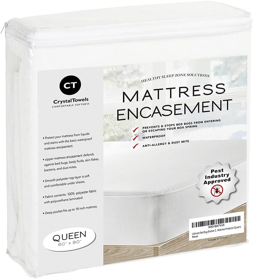 Waterproof Mattress Protector by [Brand Name] | Queen Size 6-Sided Zippered Encasement, Breathable & Machine Washable, Fits Mattresses Up to 16” Deep