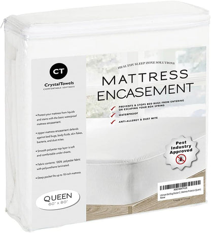 Waterproof Mattress Protector by [Brand Name] | Queen Size 6-Sided Zippered Encasement, Breathable & Machine Washable, Fits Mattresses Up to 16” Deep