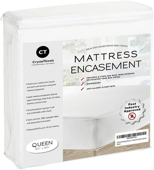 Waterproof Mattress Protector by [Brand Name] | Queen Size 6-Sided Zippered Encasement, Breathable & Machine Washable, Fits Mattresses Up to 16” Deep