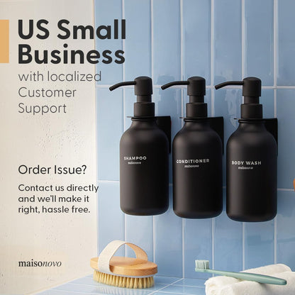 MaisoNovo Shampoo and Conditioner Dispenser - Shower Soap Dispenser Wall Mounted - 16.9 fl oz Set of 3 Black Plastic Bottles Black Pump - Shampoo Dispenser, Shower Dispenser 3 Chamber No Drill