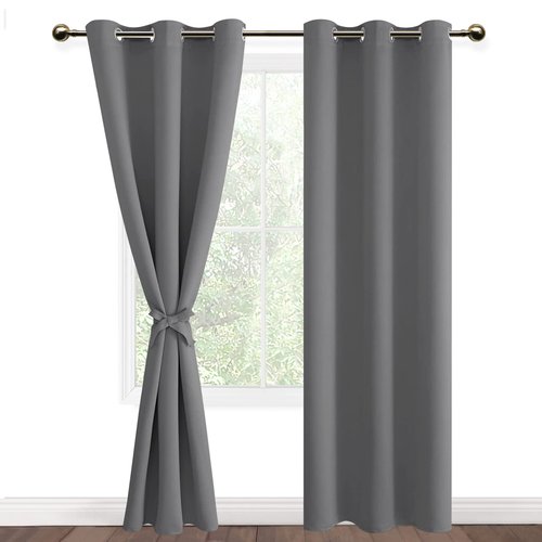 DWCN Grey Blackout Curtains 84 inch Length 2 Panels Set for Bedroom with Tiebacks - Room Darkening Privacy Grommet Top Window Curtains for Living Room, 42 x 84 inches Long, Set of 2 Panels
