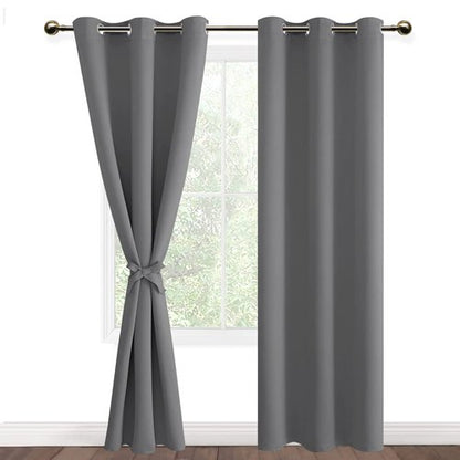 DWCN Grey Blackout Curtains 84 inch Length 2 Panels Set for Bedroom with Tiebacks - Room Darkening Privacy Grommet Top Window Curtains for Living Room, 42 x 84 inches Long, Set of 2 Panels
