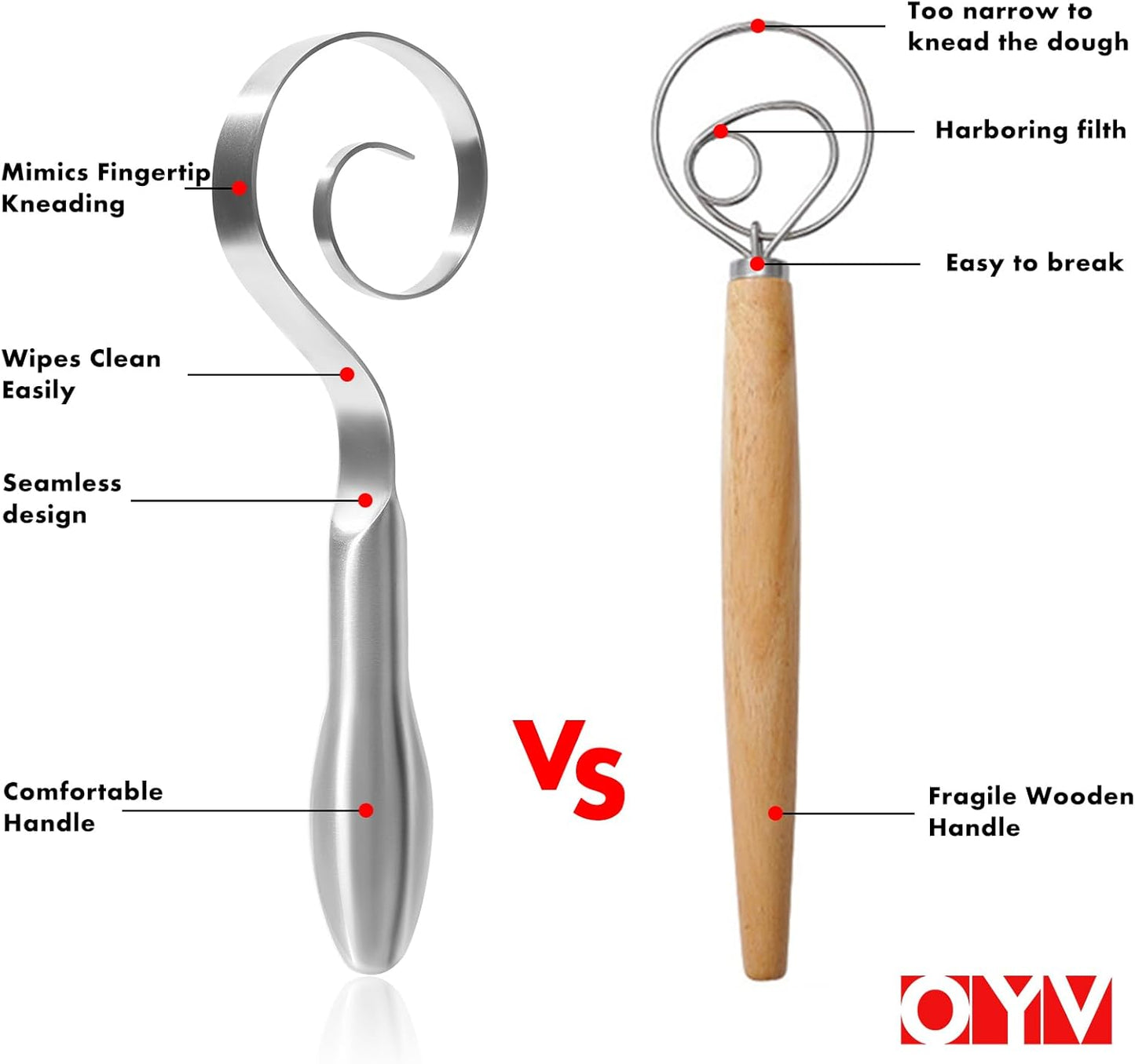 OYV Dough Whisk - 18/10 Stainless Steel Danish Whisk for Sourdough, Cookies & Pastry - 9" Dishwasher Safe
