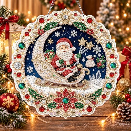 Christmas Pearl Art Ornament Kit - Santa Moon & Holiday Designs - D Variation