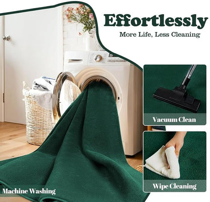 Dark Green 8x10 Rug for Living Room Non-Slip Soft Carpet with Memory Foam
