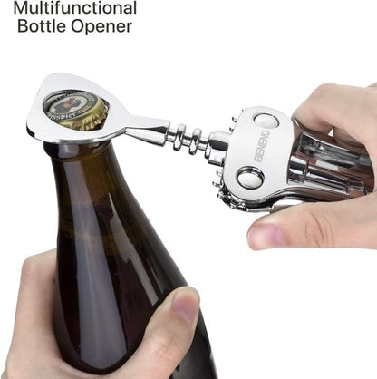 Beneno Wine Opener with Silicone Leak Proof Wine Vacuum Stopper, Zinc Alloy Premium Wing Corkscrew with Multifunctional Bottles Opener, Matte Black