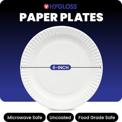 Hygloss 6-Inch Small Paper Plates - Eco-Friendly Disposable Dessert Plates for Parties & Crafts | 100 Count, White