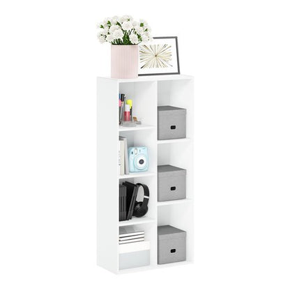 Furinno LUDER Book Shelf, 7-Cube Bookshelf, Bookcase with Open Shelves, 9.4 x 19.5 x 41.7, Easy Assembly, for Living Room, Bedroom, Home Office, White