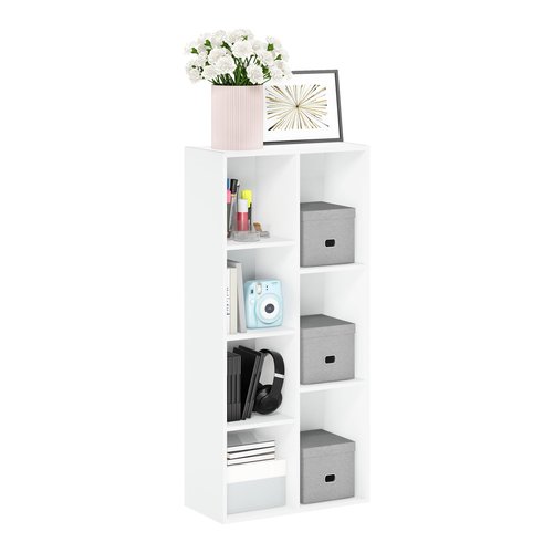 Furinno LUDER Book Shelf, 7-Cube Bookshelf, Bookcase with Open Shelves, 9.4 x 19.5 x 41.7, Easy Assembly, for Living Room, Bedroom, Home Office, White