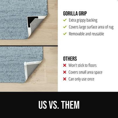 GORILLA GRIP® 12 Pack Extra Wide Dual Sided Rug Gripper Pads, Holds Carpet in Place on Hardwood Floors and Tile, Removable Reusable Sticky Corner Grippers, Universal Fit Floor Pad for Under Area Rugs