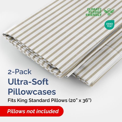 King Standard Pillow Cases - Ultra-Soft Hotel Quality Covers | 2-Piece Set in Beige Stripes - Wrinkle Resistant & Machine Washable