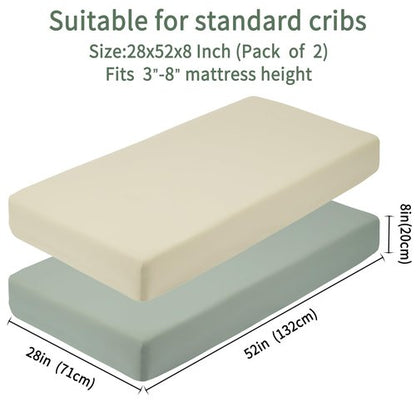 GUNTAIL Baby Crib Sheets for Boys Girls, 2 Pack Fitted Crib Sheet for Standard Crib and Toddler Mattress, Soft Microfiber Baby Sheet 52x28x8in (Brown & Green)