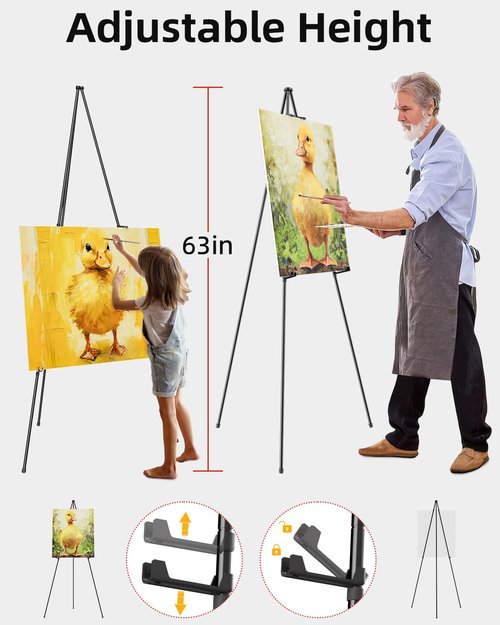 Nicpro Art Folding Easels for Display, 6 Pack 63 Inches Metal Floor Easel Stand Bulk Tripod Black Collapsible for Sign Artist Poster Wedding | with Carry Bag