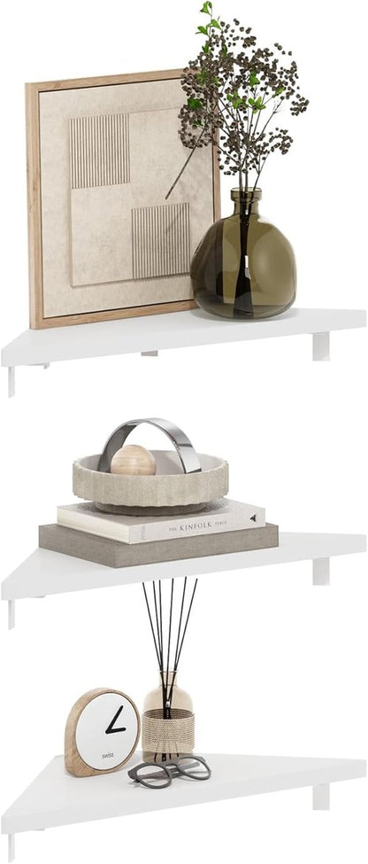 Furinno Rossi Triangle Floating Shelves - Set of 3 Geometric Wall-Mounted Shelves | White for Home & Office