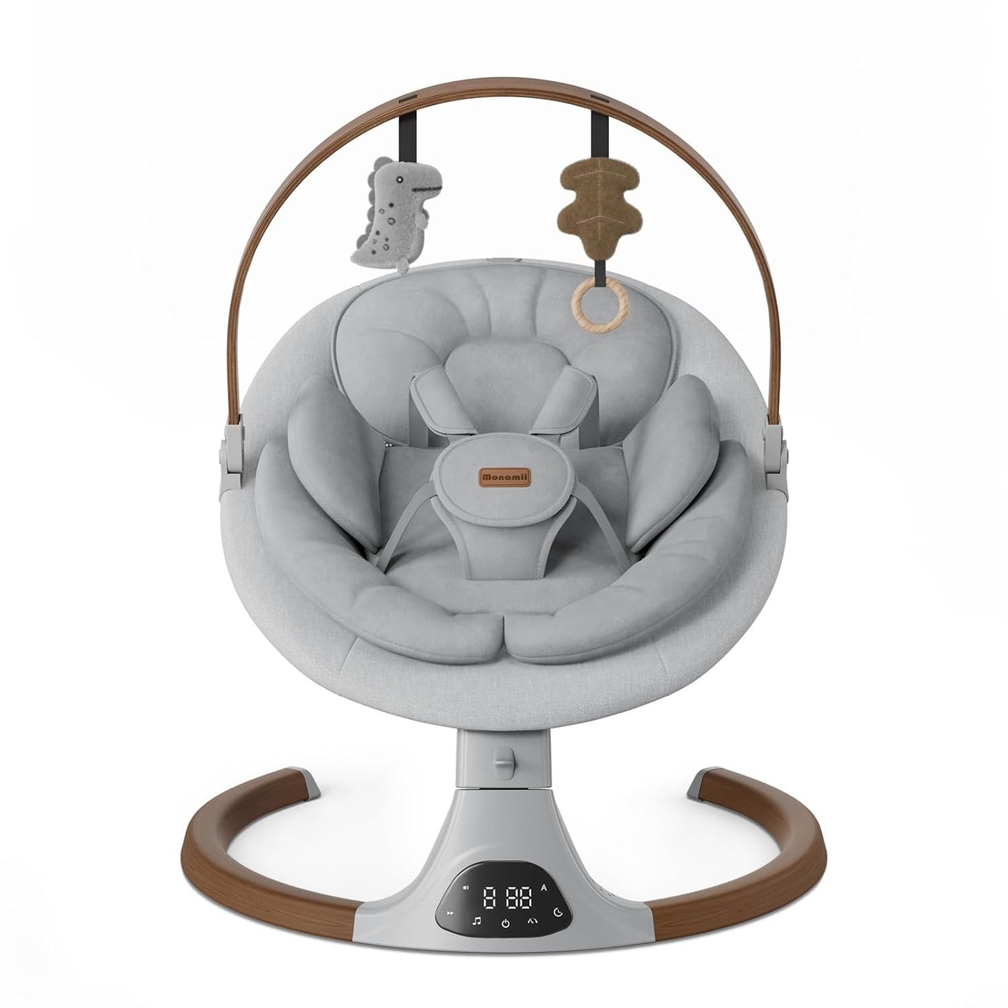 Monamii Baby Swing - Bluetooth Infant Swing with Music Speaker, 5 Speeds & Remote Control | Light Grey