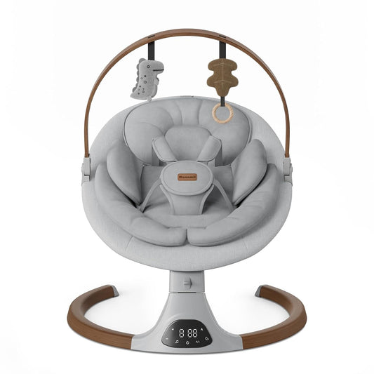 Monamii Baby Swing - Bluetooth Infant Swing with Music Speaker, 5 Speeds & Remote Control | Light Grey