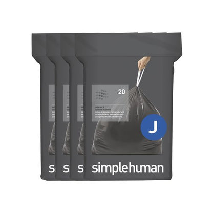 simplehuman Code J 80 Count, Genuine Odorsorb Custom Fit Liners, Drawstring Odor Absorbing Trash Bags in Dispenser Packs, 30-45 Liter / 8-12 Gallon