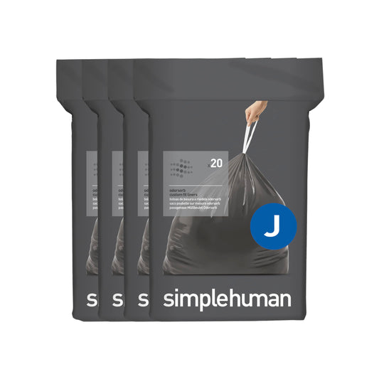 simplehuman Code J 80 Count, Genuine Odorsorb Custom Fit Liners, Drawstring Odor Absorbing Trash Bags in Dispenser Packs, 30-45 Liter / 8-12 Gallon