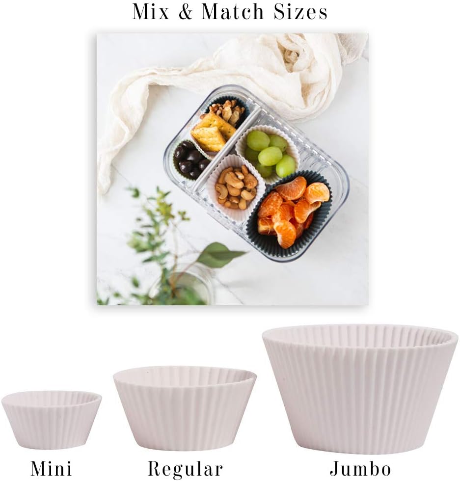 Silicone Kitchen Reusable Baking Cups - Non-Toxic, BPA Free, Dishwasher Safe | Pack of 12, Designer White