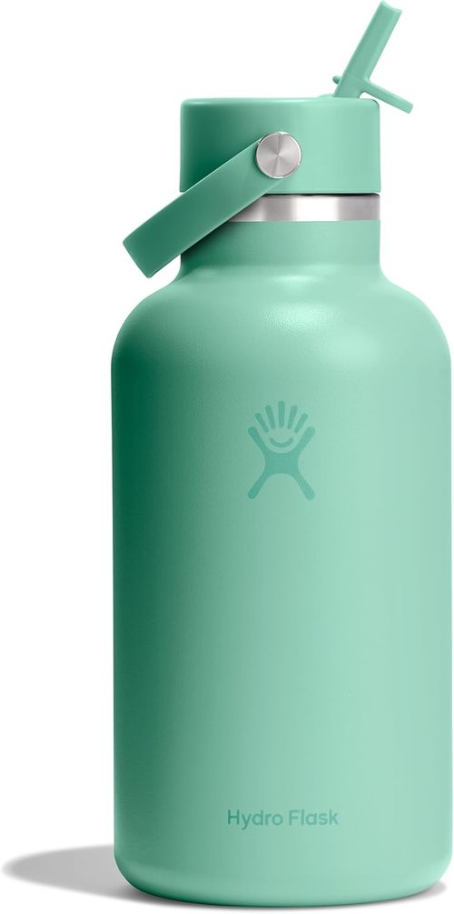 Hydro Flask Water Bottle - Insulated Stainless Steel - 64 Oz Mermaid Green with Wide Straw Lid