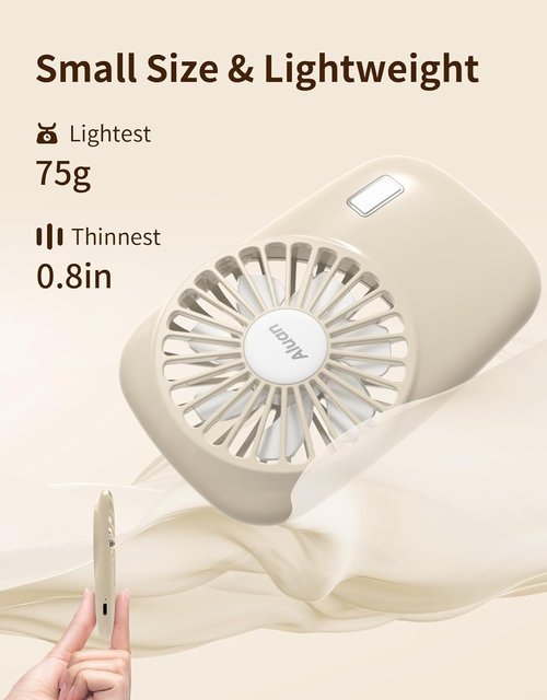 Aluan Handheld Mini Fan - Powerful Portable USB Rechargeable Eyelash Fan for Home & Travel - Beige