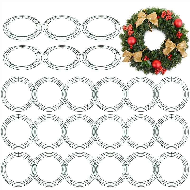 Aodaer 24 Pack 12 Inch Christmas Wire Wreath Frames - Green Metal Ring