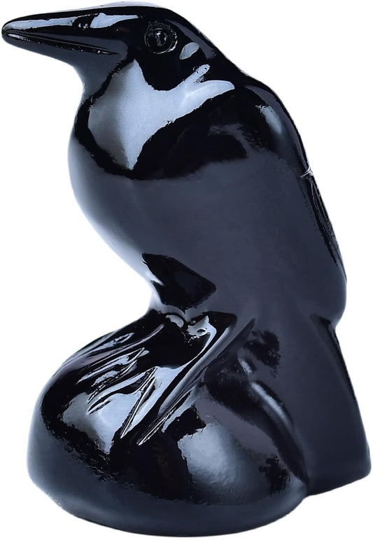Natural Obsidian Crystal Raven Statue - 2" Healing Sculpture for Reiki Meditation & Home Decor