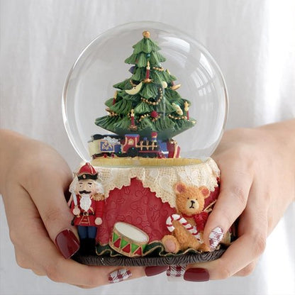 LOVE FOR YOU Nutcracker Christmas Tree Music Box - Colorful Light Xmas Train Snow Globe for Kids & Women