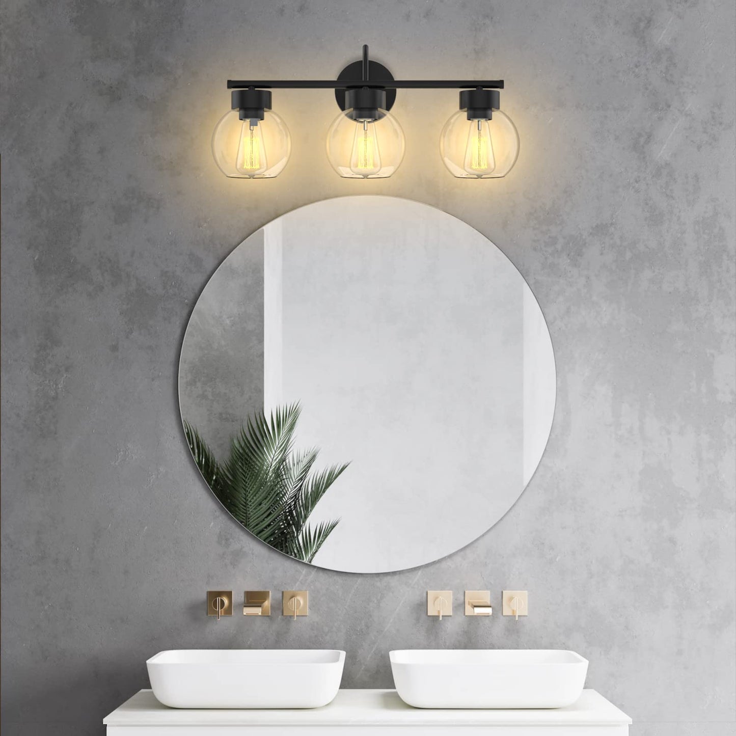 EAPUDUN 3 Lights Vanity Light Fixtures Over Mirror, Matte Black Farmhouse Bathroom Light Fixtures with Clear Glass Shades,Industrial Wall Light Fixture for Bathroom Over Mirror WLA1435-MBK