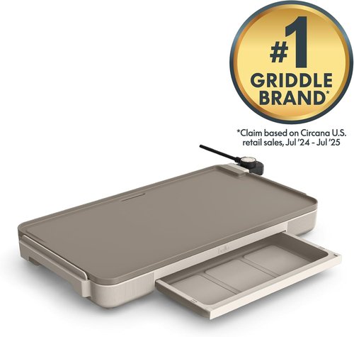 Bella Electric Griddle - 12" x 22" with Warming Tray & Nonstick Coating | 1500 Watt, Oatmilk Color