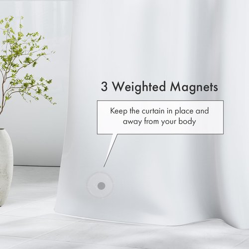 Amazer White Shower Curtain Liner with Magnets, 72x72 Plastic Shower Liner PEVA Waterproof Medium Weight Inside Shower Curtains Liner for Bathroom with Rustproof Grommet