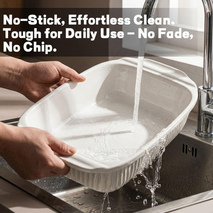 Artena Baking Dish - 5.1 Quart Casserole Dish with Handles | Deep Rectangular White Ceramic Bakeware