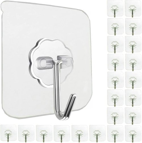 Jwxstore Heavy Duty Self-Adhesive Hooks - 33lb Max Capacity, Waterproof, Transparent | 24 Pack for Home & Outdoor Use