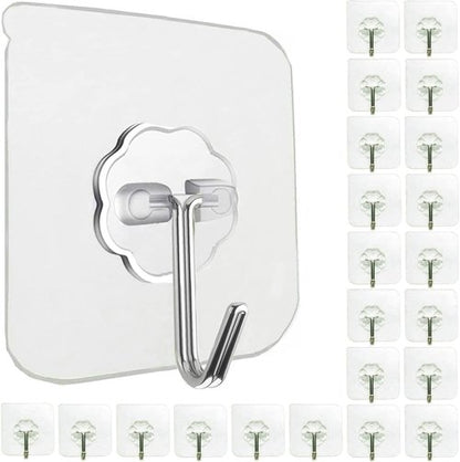 Jwxstore Heavy Duty Self-Adhesive Hooks - 33lb Max Capacity, Waterproof, Transparent | 24 Pack for Home & Outdoor Use