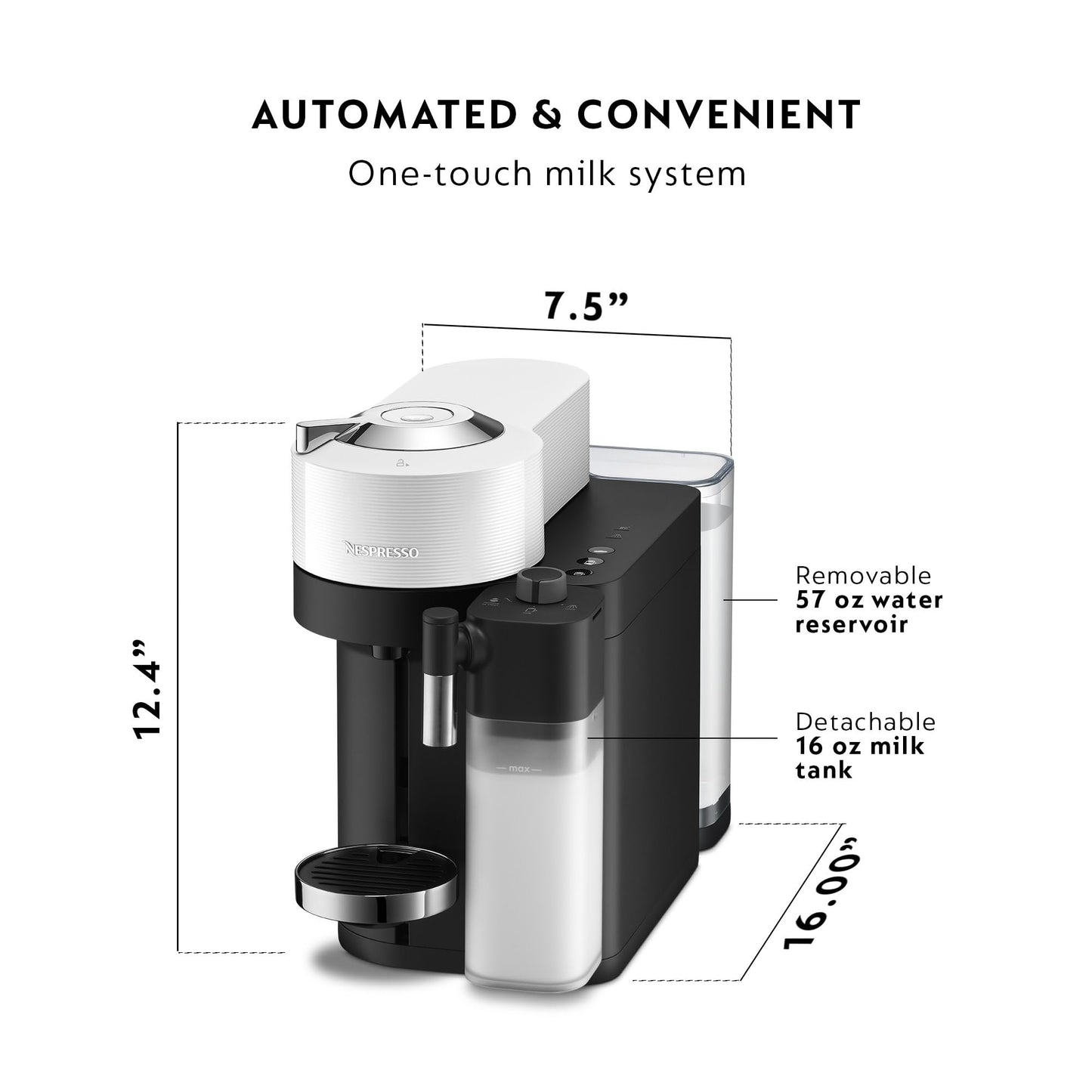 Nespresso Vertuo Lattissima Coffee & Espresso Maker by De'Longhi, Matte White and Glossy