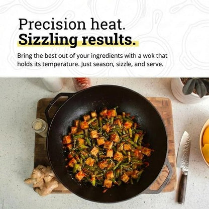 Lodge 14 Inch Cast Iron Wok - PFAS-Free Pre-Seasoned Stir Fry Pan with Dual Loop Handles | Oven & Stovetop Safe