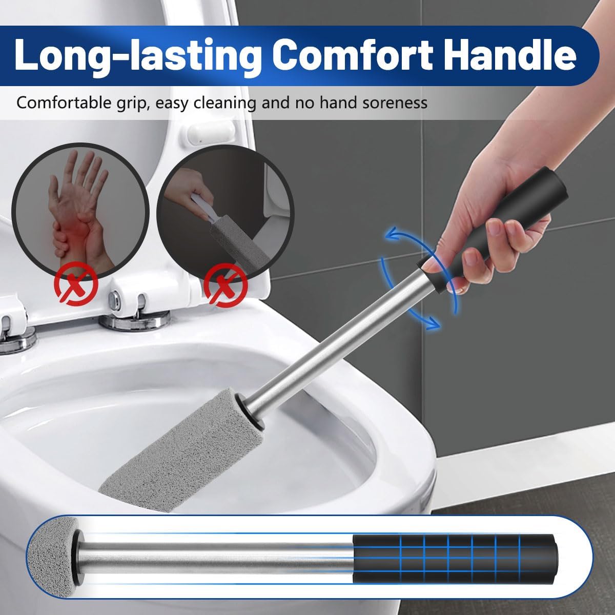 Skiennix Pumice Stone - Extra Long Handle Toilet Cleaner Brush | 2 Pack for Effective Cleaning