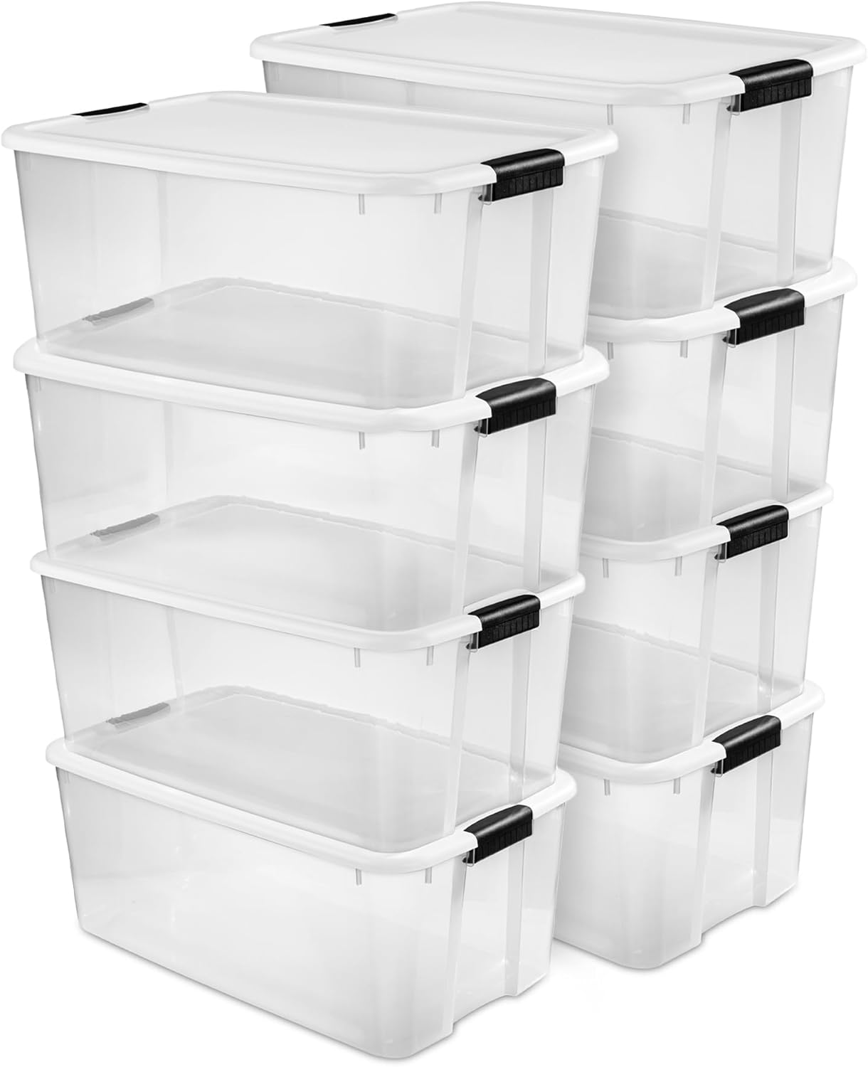 Sterilite 8-Pack Ultra Latching Storage Bins - Clear Plastic, 116 Quart Heavy-Duty Organizers for Home & Office