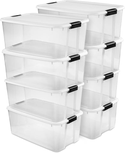 Sterilite 8-Pack Ultra Latching Storage Bins - Clear Plastic, 116 Quart Heavy-Duty Organizers for Home & Office
